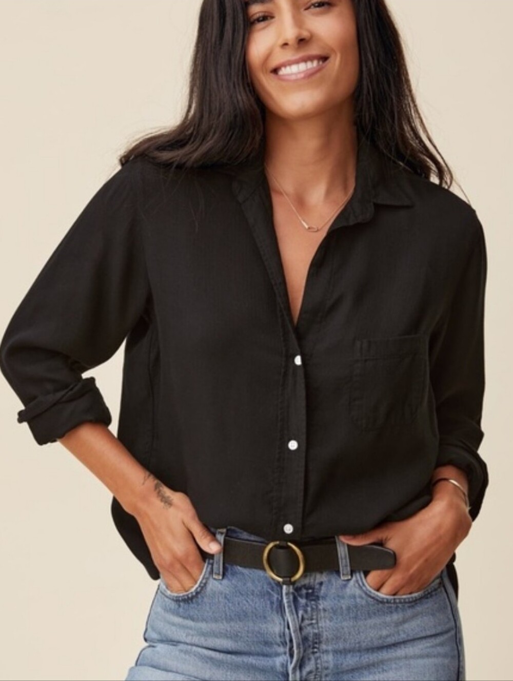Women's Black Button-Down Shirt - Classic Relaxed Fit